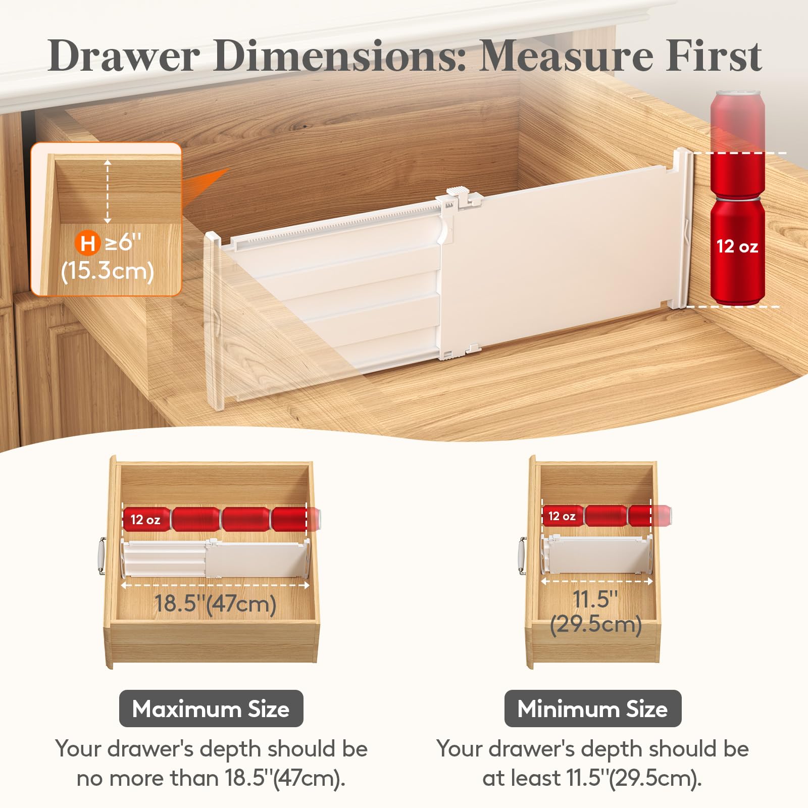 Lifewit 6 Pack 6" High Drawer Dividers 30-47cm/11.5-18.5" Adjustable Drawer Dividers for Clothes, Expandable Kitchen Drawer Dividers Organisers
