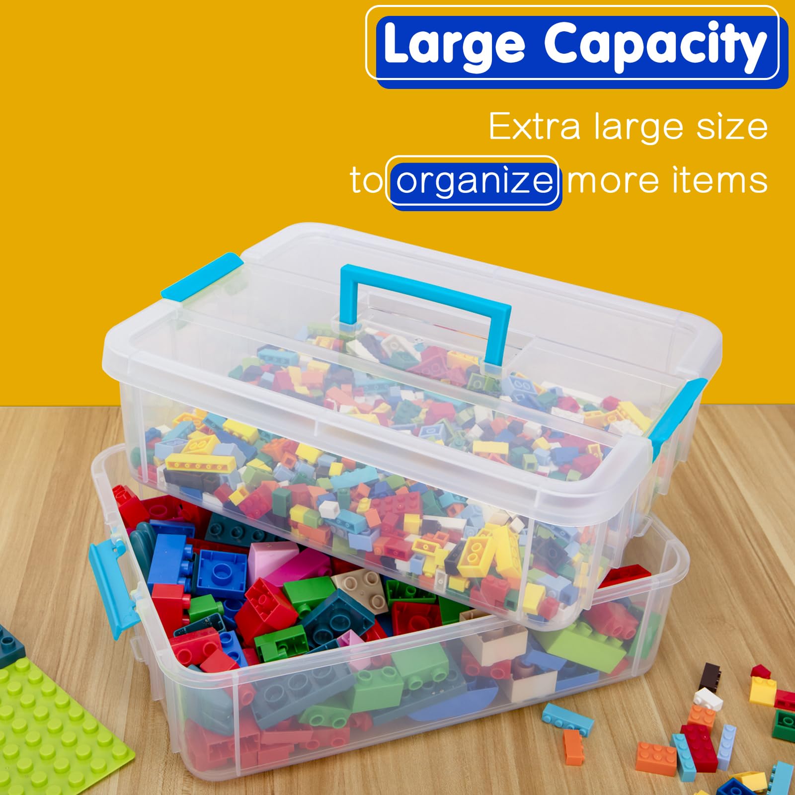 Creahaus 2 Layer Plastic Storage Containers with Lids, Multipurpose Clear Stack & Carry Box