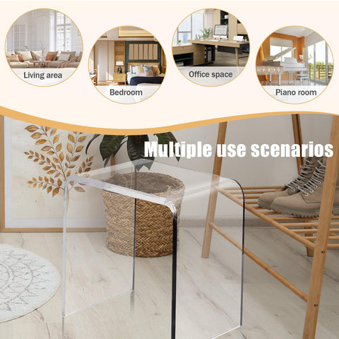 Clear Acrylic U Shaped End Table, Transparent Perspex Plastic Shower Stool, Stylish Modern Coffee Table with Rounded Edges