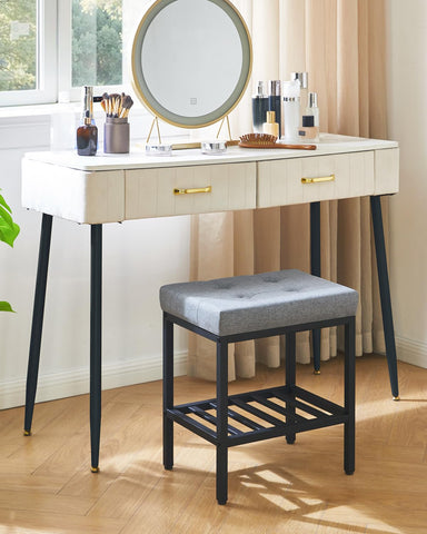 IBUYKE Rectangular Makeup Stool, Linen Seat Vanity Chair, Blue Gray WBD017L