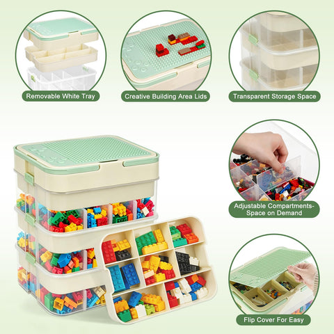 3 Tiers Kids Toys Storage Boxes for Lego, Stackable Organiser with Lids