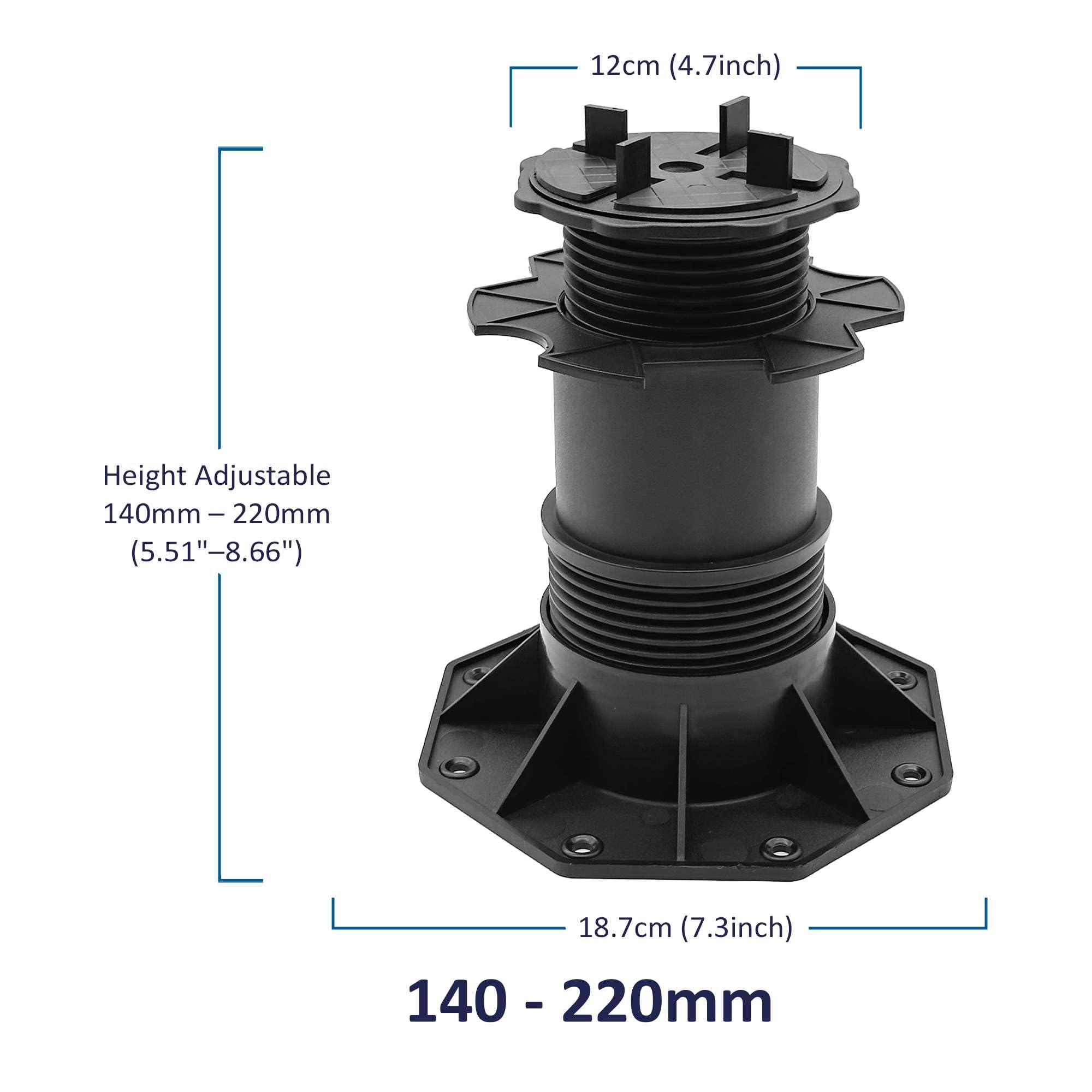 Nicoman Adjustable Tile & Paver Support Pedestal – Height Adjustable, Black Heavy-Duty Plastic, Paving Leveling & Drainage System