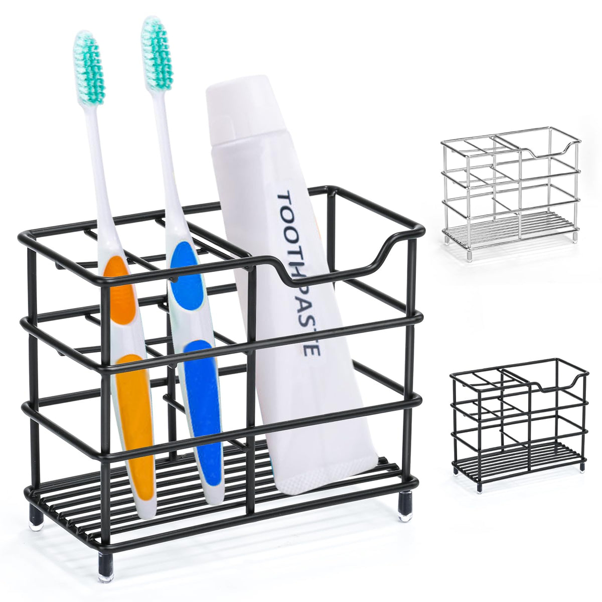 ONLYQIQIU Black Toothbrush Holder for Bathroom Organiser Storage, 5 Slots Ventilated Toothbrush Stand Mould-Proof