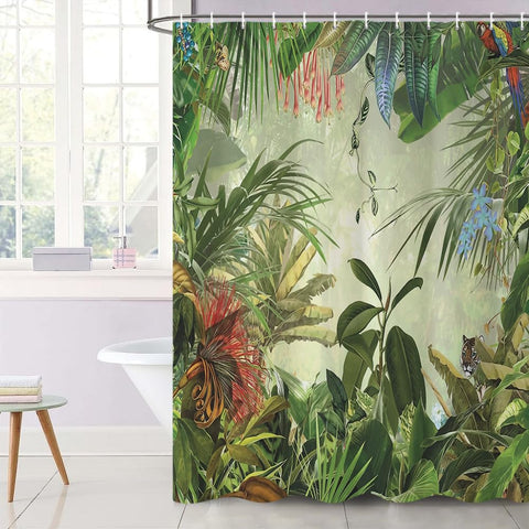 Uiiooazy Forest Shower Curtain, Green Tropical Palm Leaves Monstera Boho Bath Curtain Mildew and Mould Proof Waterproof Polyester Fabric Opaque