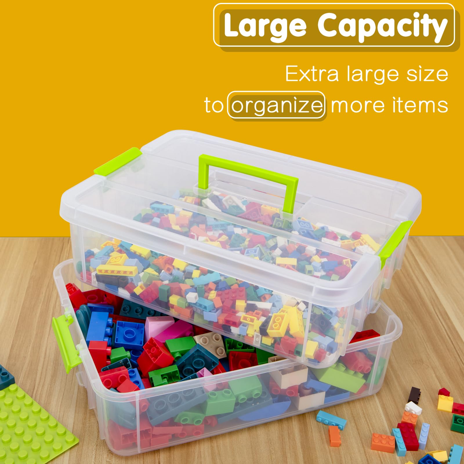 Creahaus 2 Layer Plastic Storage Containers with Lids, Multipurpose Clear Stack & Carry Box