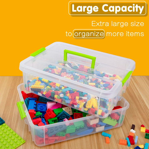 Creahaus 2 Layer Plastic Storage Containers with Lids, Multipurpose Clear Stack & Carry Box