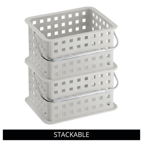 iDesign 61226 Basic Storage Basket, Small Plastic Bath Basket for Shower and Care Accessories, Light Grey