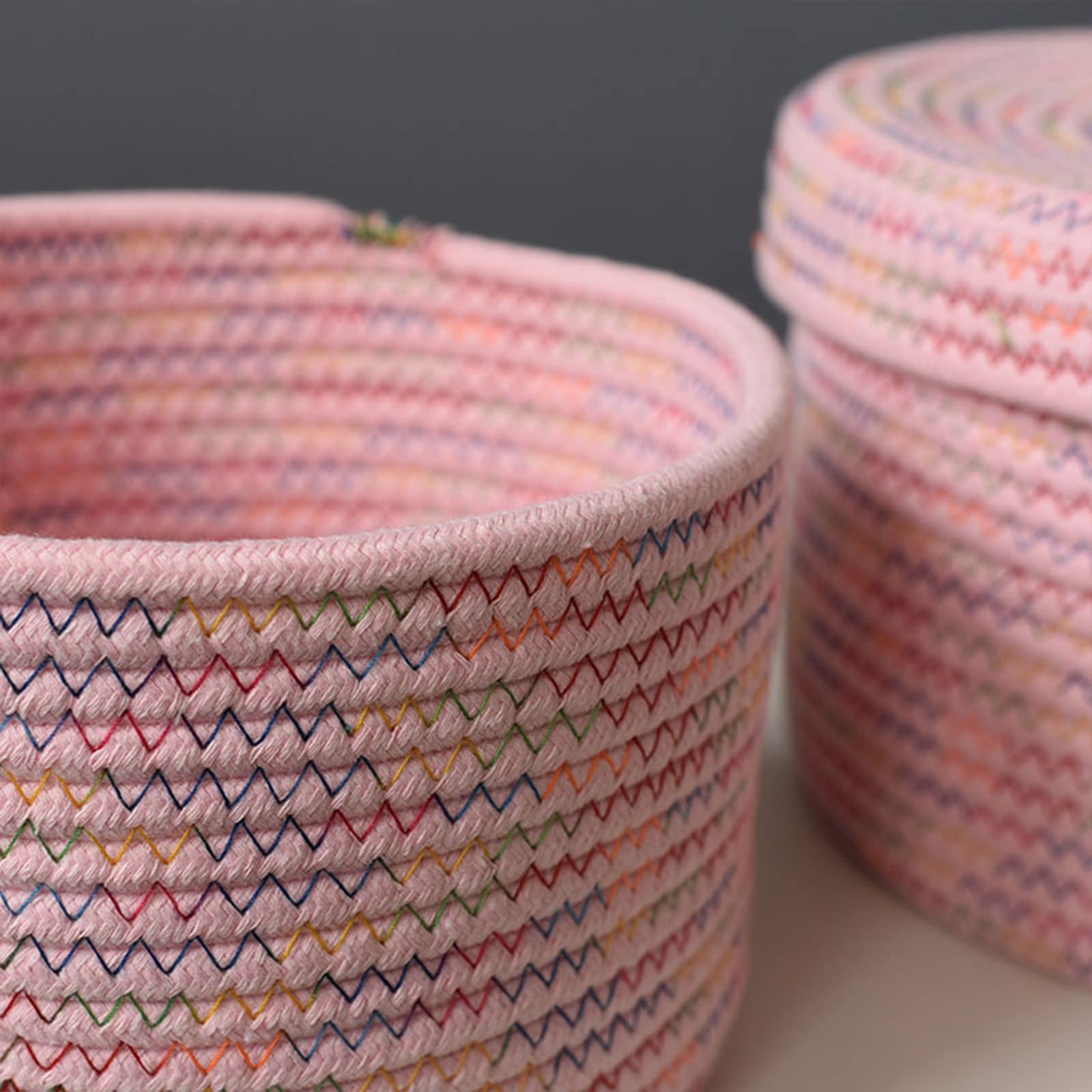 Round Cotton Rope Storage Basket with Lid, Round Multipurpose Cotton Woven Basket with Lid Large Capacity Storage Pot Organizer Container for Small