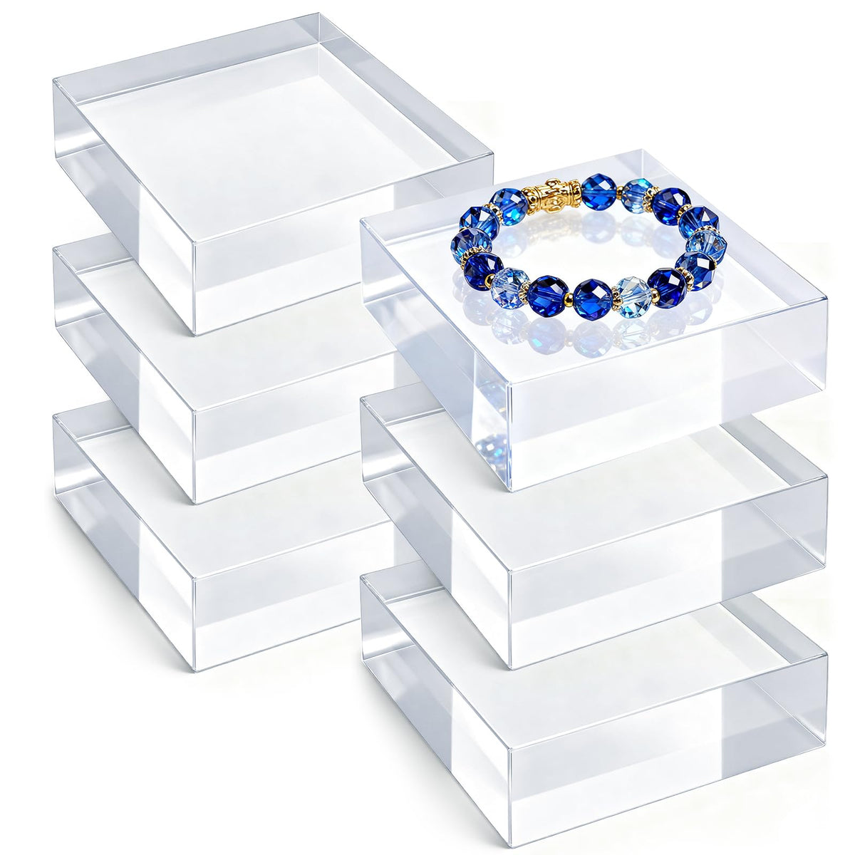 Hacaroa 6 Pieces Acrylic Square Display Block, 3 x 3 x 1 Inches Clear Polished Acrylic Cube Risers