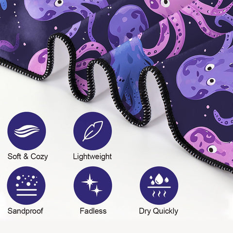YISUMEI Purple Octopus Beach Towels for Adults Extra Large 180 x 90 cm, Microfibre Quick Dry Towel for Travel Swimming Camping Sports