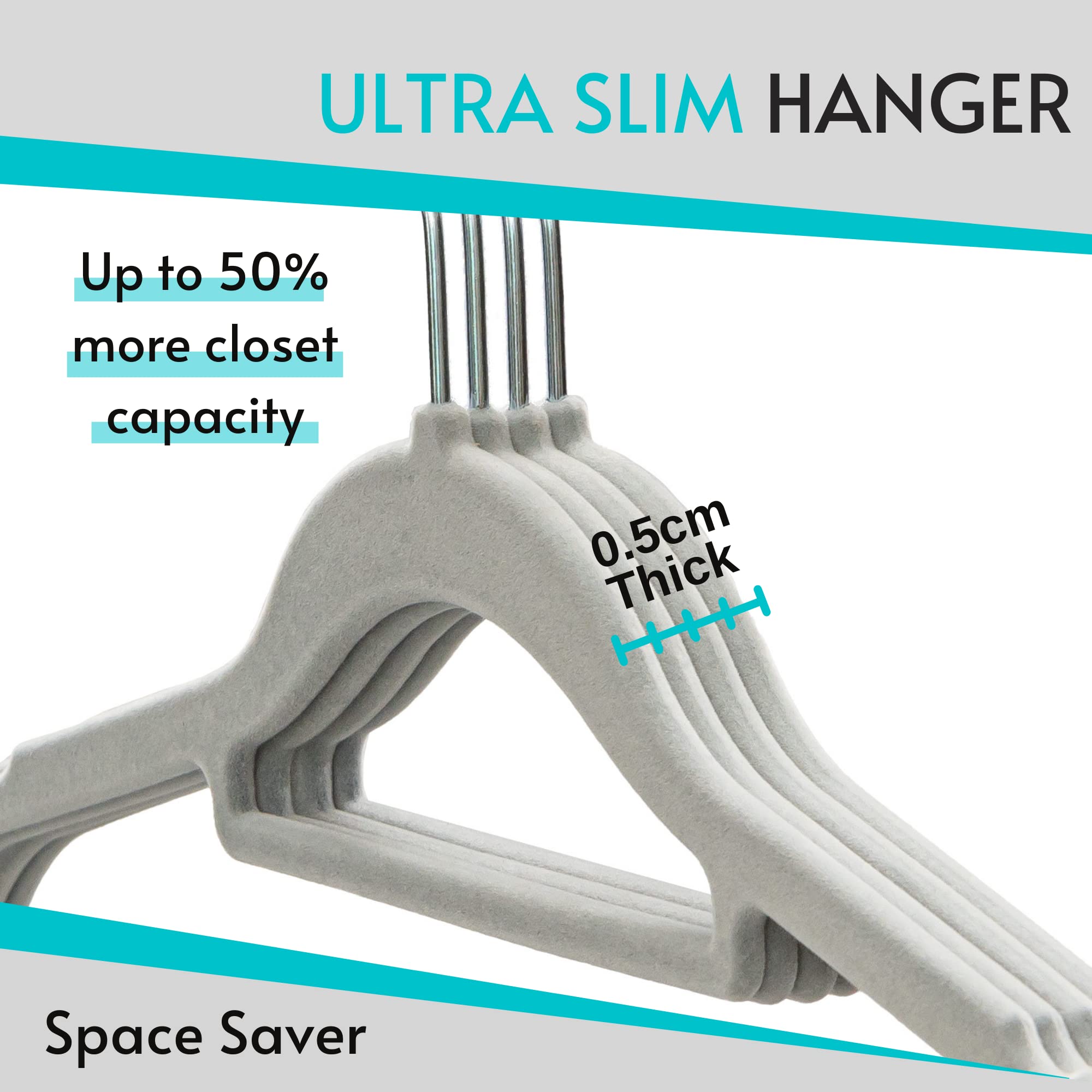 50 Non Slip Velvet Hangers | Heavy Duty Grey Felt Coat Hangers |360 Degree Swivel Hooks |Premium Space Saving Design
