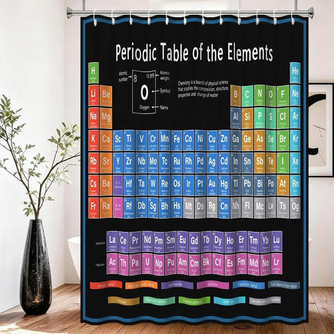 Xiaoterna Periodic Table of Elements Shower Curtain Abstract Black Bathroom Curtain Chemical Element Table Water Repellant Fabric Washable Shower