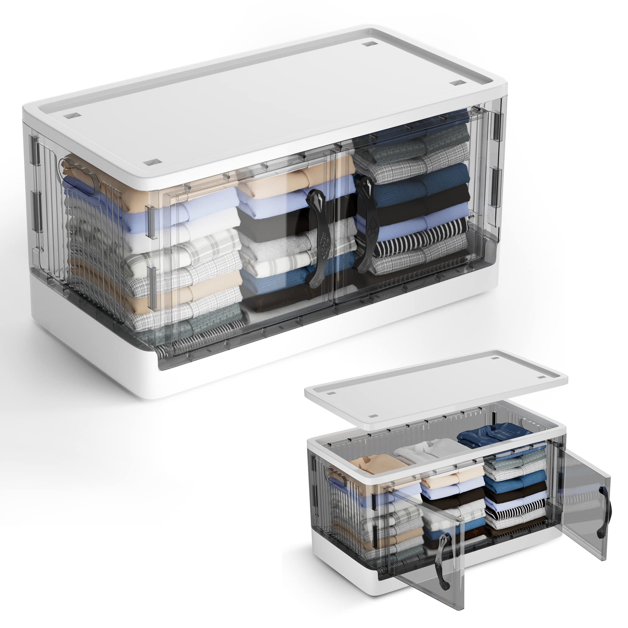 Kiseely Storage Box with Lids, 172L Collapsible Large Storage Bins, Plastic Foldable Storage Box with Wheels