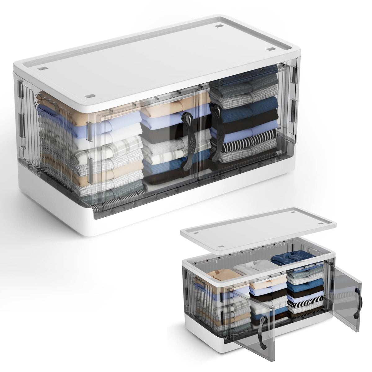 Kiseely Storage Box with Lids, 172L Collapsible Large Storage Bins, Plastic Foldable Storage Box with Wheels