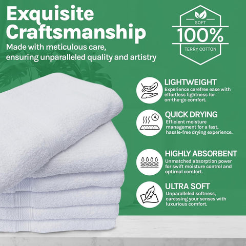 Towels N More 15X25 Hand Towels - 24 Pack White Soft 100% Cotton Ring Spun Loops - Highly Absorbent and Quick Drying Premium Fluffy and Plush Linen