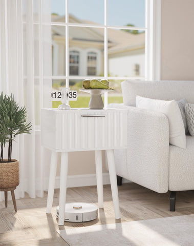 YMYNY Fluted Nightstand Set of 2, Small End Table, Modern Coffee Table with Drawer, Solid Wood Legs, Retaining Chain, 35x27x53cm
