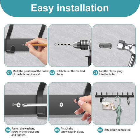 MEIJO Coat Hooks Wall Mounted Stainless Steel, Black Coat Rack Wall Mounted with 4 Hooks Heavy Duty Coat Hooks for Door, Bathroom, Bedroom, Kitchen