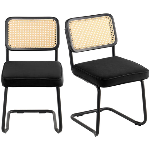 VEVOR Rattan Chairs, Set of 2, Mid Century Modern Dining Chair, Upholstered Velvet Accent Chair with Rattan Back