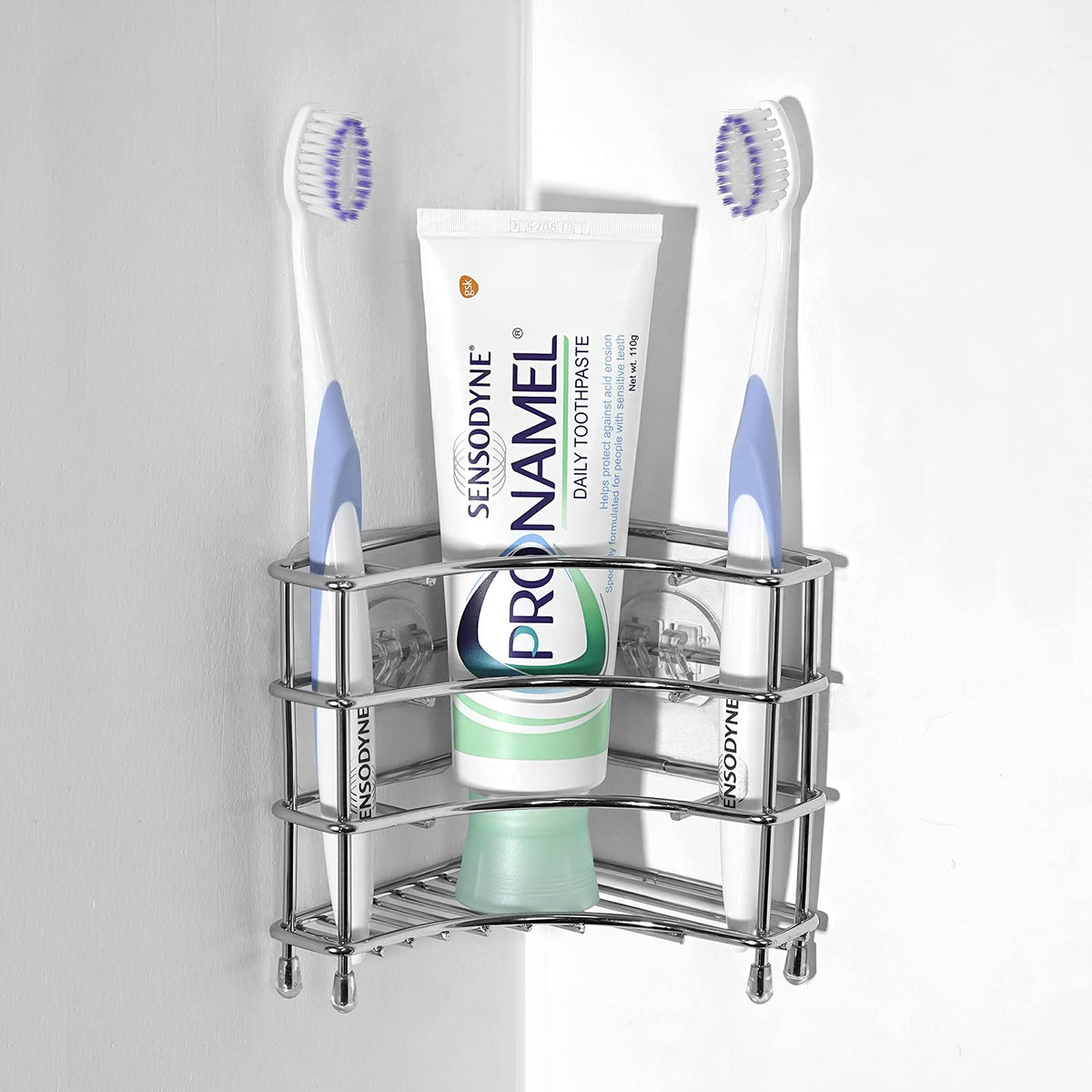 Linkidea Corner Wall Mount Toothbrush Holder for Bathroom, Stainless Steel Triangle Shelf for Tile Walls