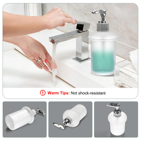 Replacement Frosted Glass Soap Dispenser Bottle with Pump, 200ml Spare Liquid Soap Bottle Compatible with Wall Mounted Holder Bathroom Bracket