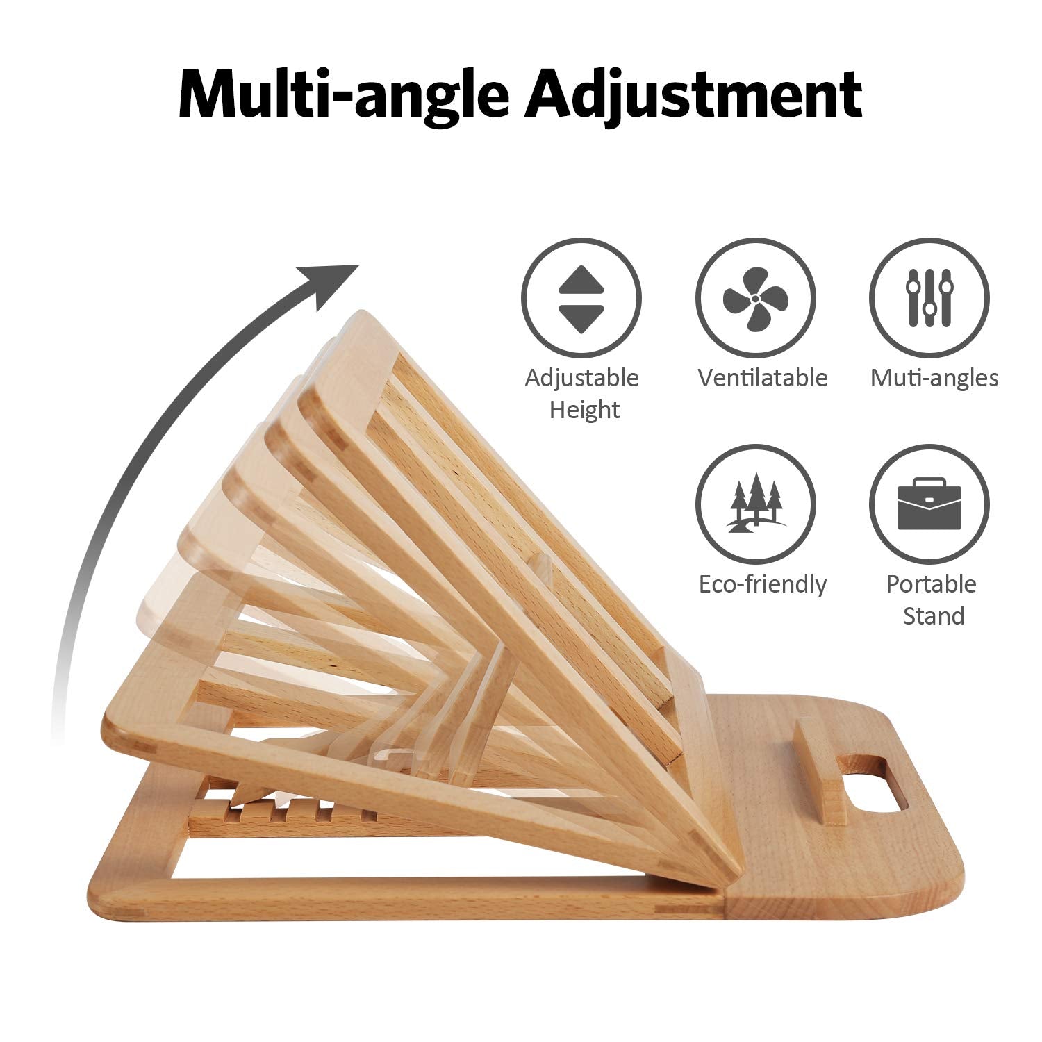 RAVEGO Wooden Laptop Stand, Foldable Ventilated Laptop Riser, Adjustable Computer Stand for Desk