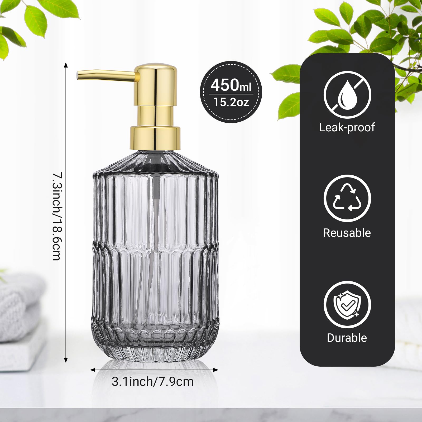 Segus Dish Soap Dispenser, 2 Pieces 450ml Washing Up Liquid Bottle, Dispenser Bottle with Pump, Refillable and Leakproof, Kitchen Accessorie