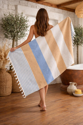 WEFLORIA Turkish Peshtemal Towel – Lightweight Quick Dry Beach & Spa Towel, Oversized Cotton Hammam Towel with Tassels – Travel, Pool, Bath, Sauna