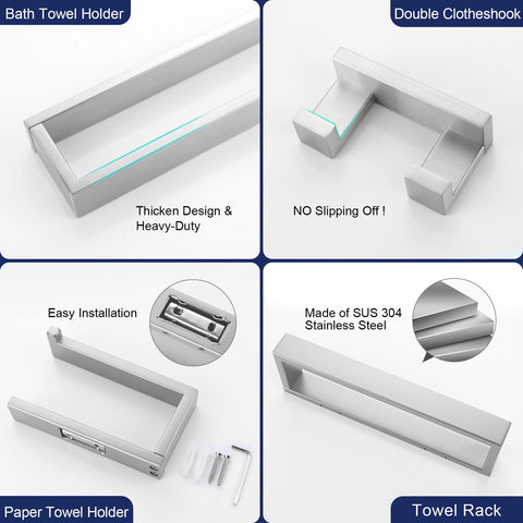 TURS Brushed Finish 4-Pieces Towel Bar Holder Sets,Concealed Screws