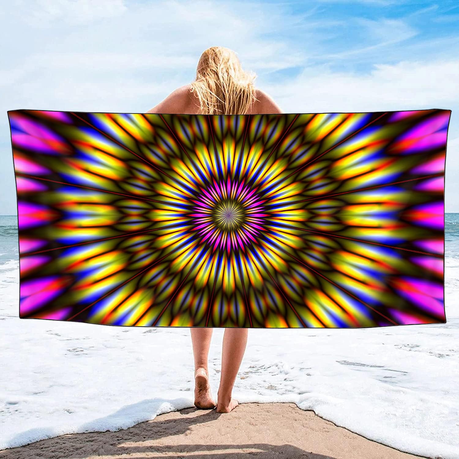 YISUMEI Radiant Tie-Dye Beach Towels for Adults Extra Large 180x90cm, Microfibre Quick Dry Towel for Travel Swimming Camping Sports