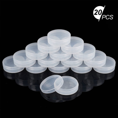 BENECREAT 20Pack PP Round Bead Storage Containers Cylinder Bead Containers Clear Storage Organizer Box 5.5x1.8cm with Screw Lids for Eye Shadow