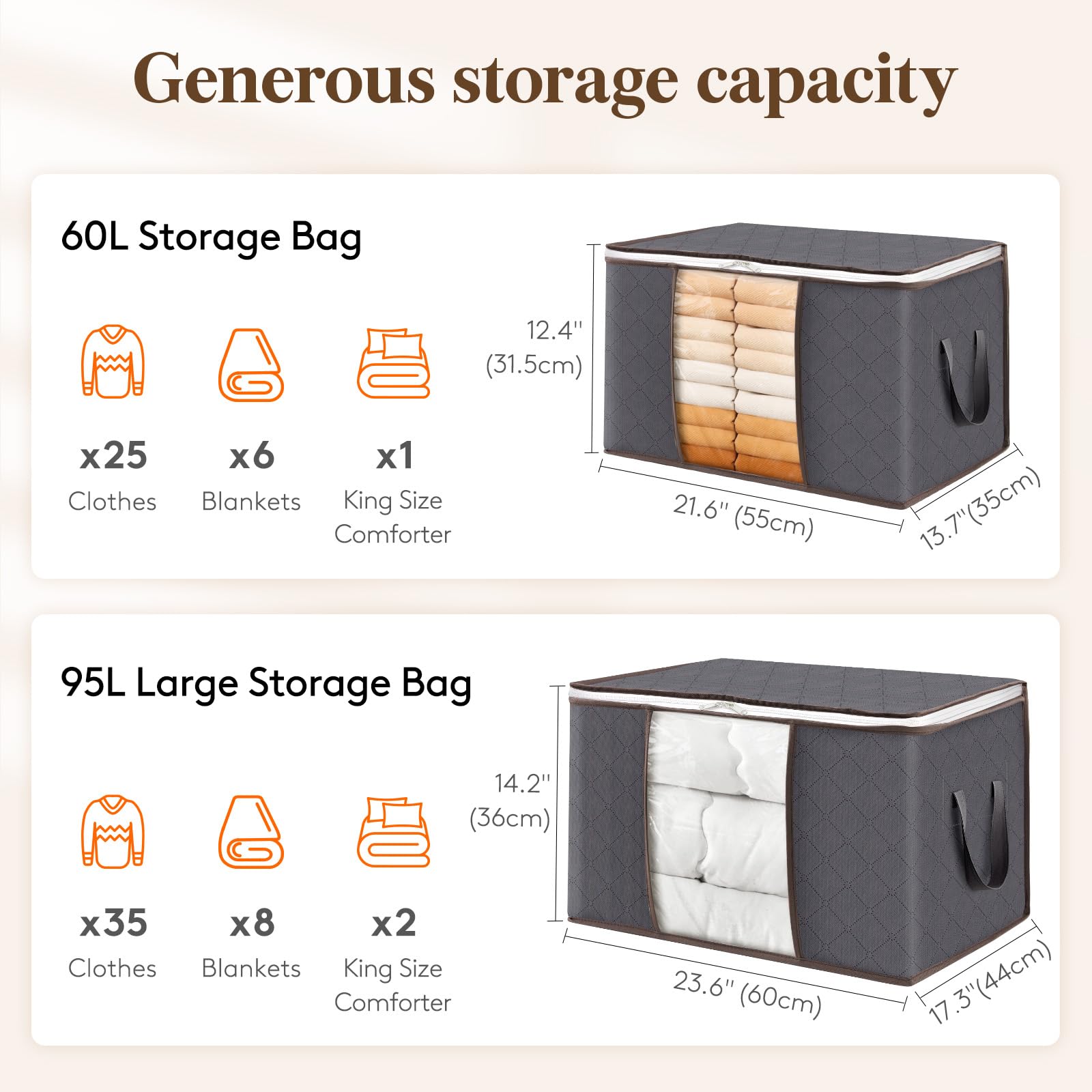 Lifewit Clothes Storage Bags, Foldable Storage Box Moving Bags Wardrobe Storage Organiser Packing Boxes for Moving House with Clear Window for