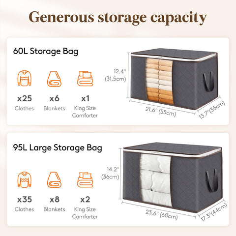 Lifewit 3 Pack Clothes Storage Bags, Foldable Storage Box Moving Bags Wardrobe Storage Organiser Packing Boxes for Moving House with Clear Window for