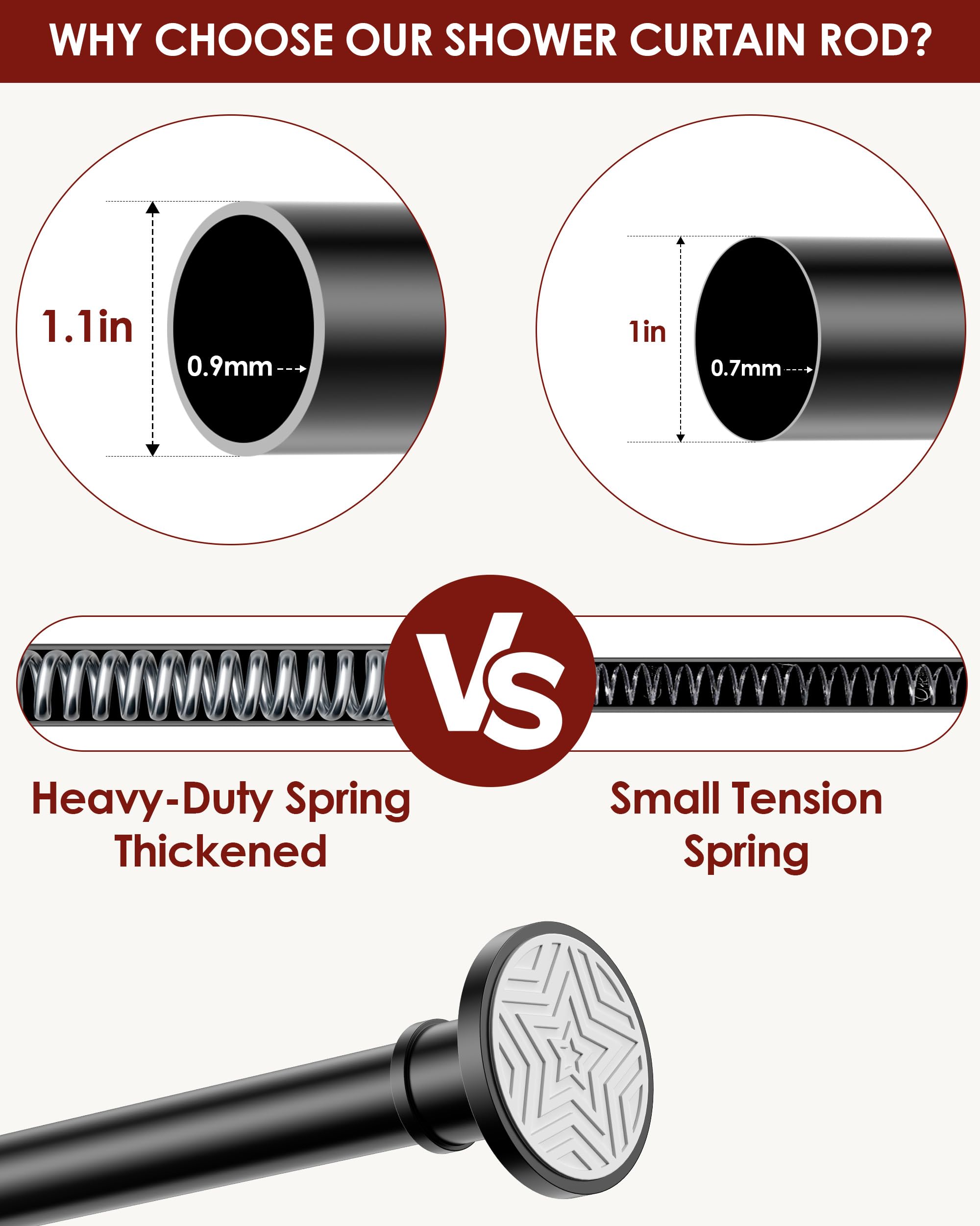 Shower Curtain Pole, Extendable No-Drill Tension Rod, Shower Pole & Curtain Set - Telescopic Shower Rail, 76-278cm, Rustproof Non-Slip