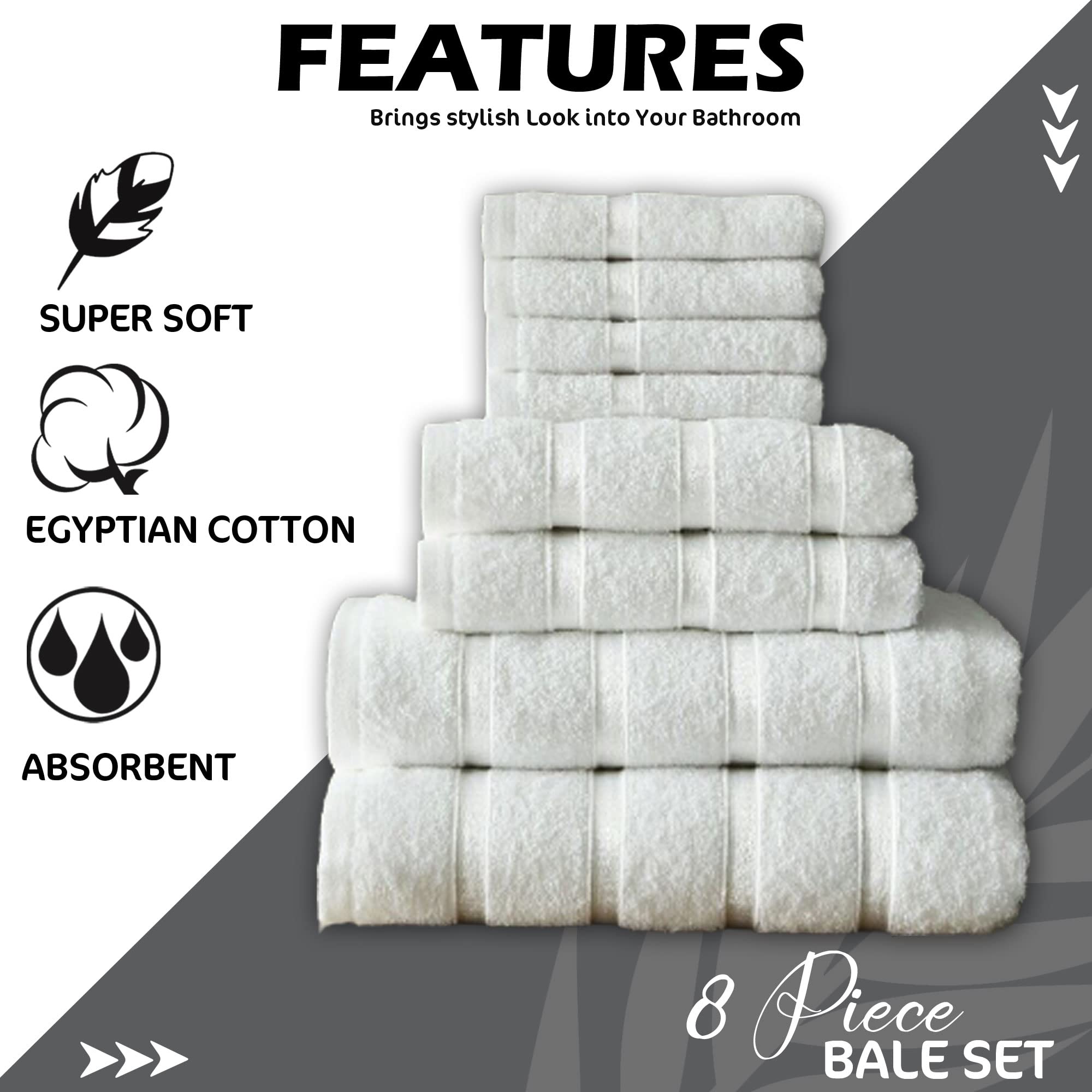 FAIRWAYUK 8-Piece Towels Bale Set for Bathroom, Ultra Soft Premium Quality Water Absorbent Towel Gift Sets, 100% Egyptian Cotton