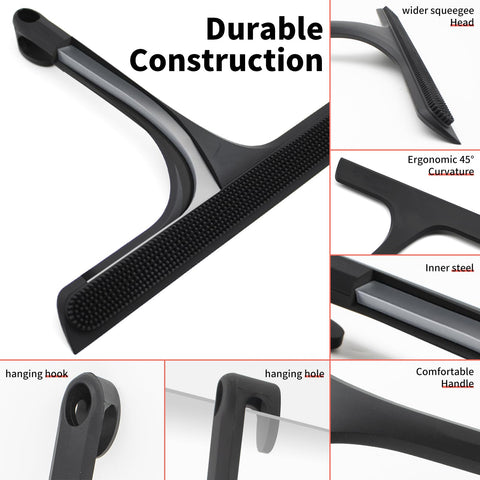 Shower Squeegee For Glass Doors With Built-In Hook All-In-One Silicone Squeegee Rubber Screen Wiper For Window Bathroom Cleaner Scraper Showers