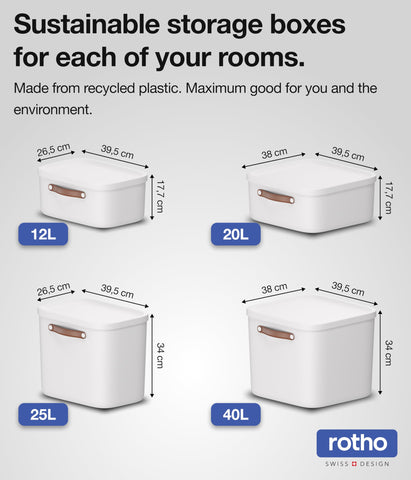 Rotho Maloja 12l Storage Box with Lid and Handle, Recycled Plastic Bin