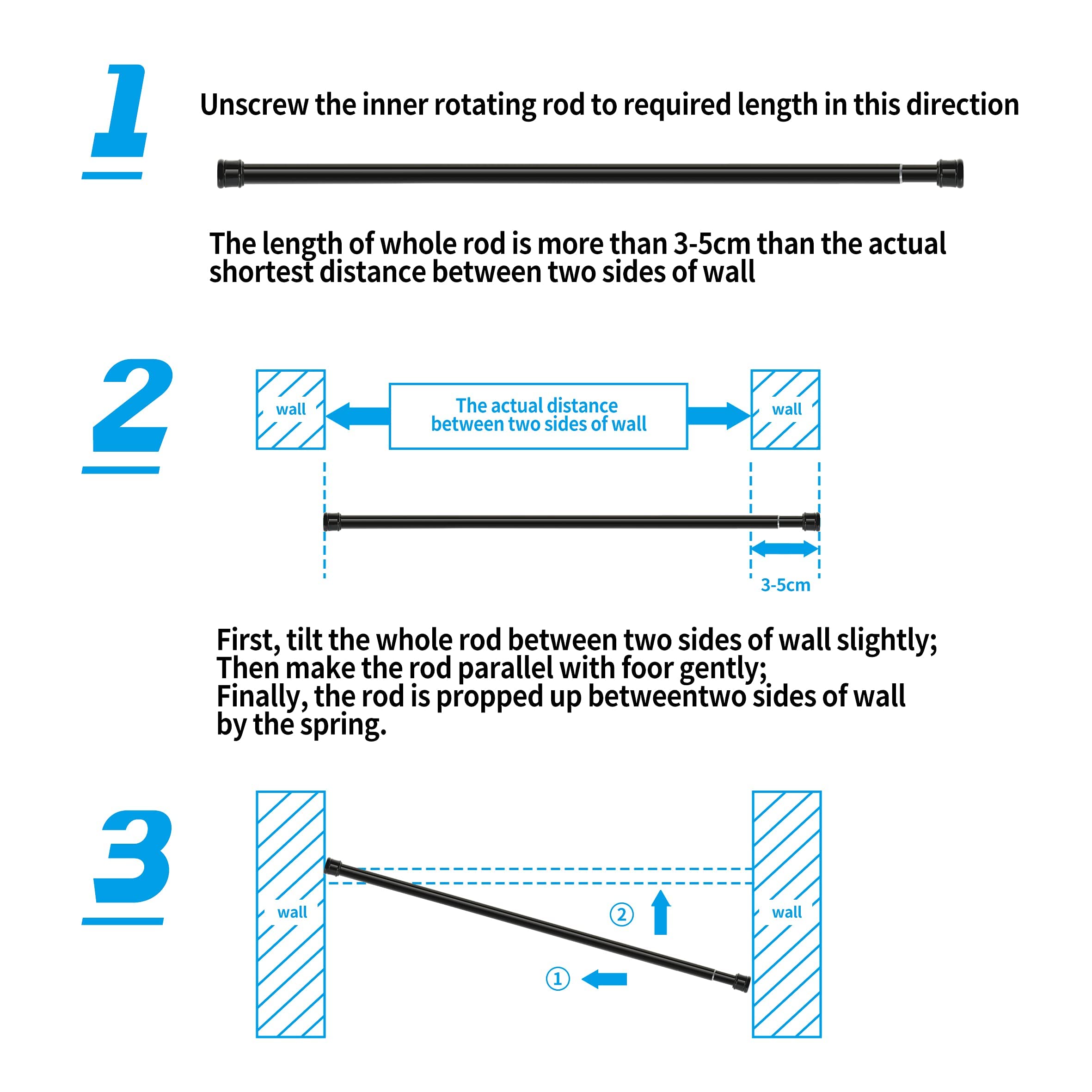 1PC No Drill Curtain Pole, No Drill Curtain Pole, Shower Pole Extendable for Shower Curtain,Door Curtain, Bathroom