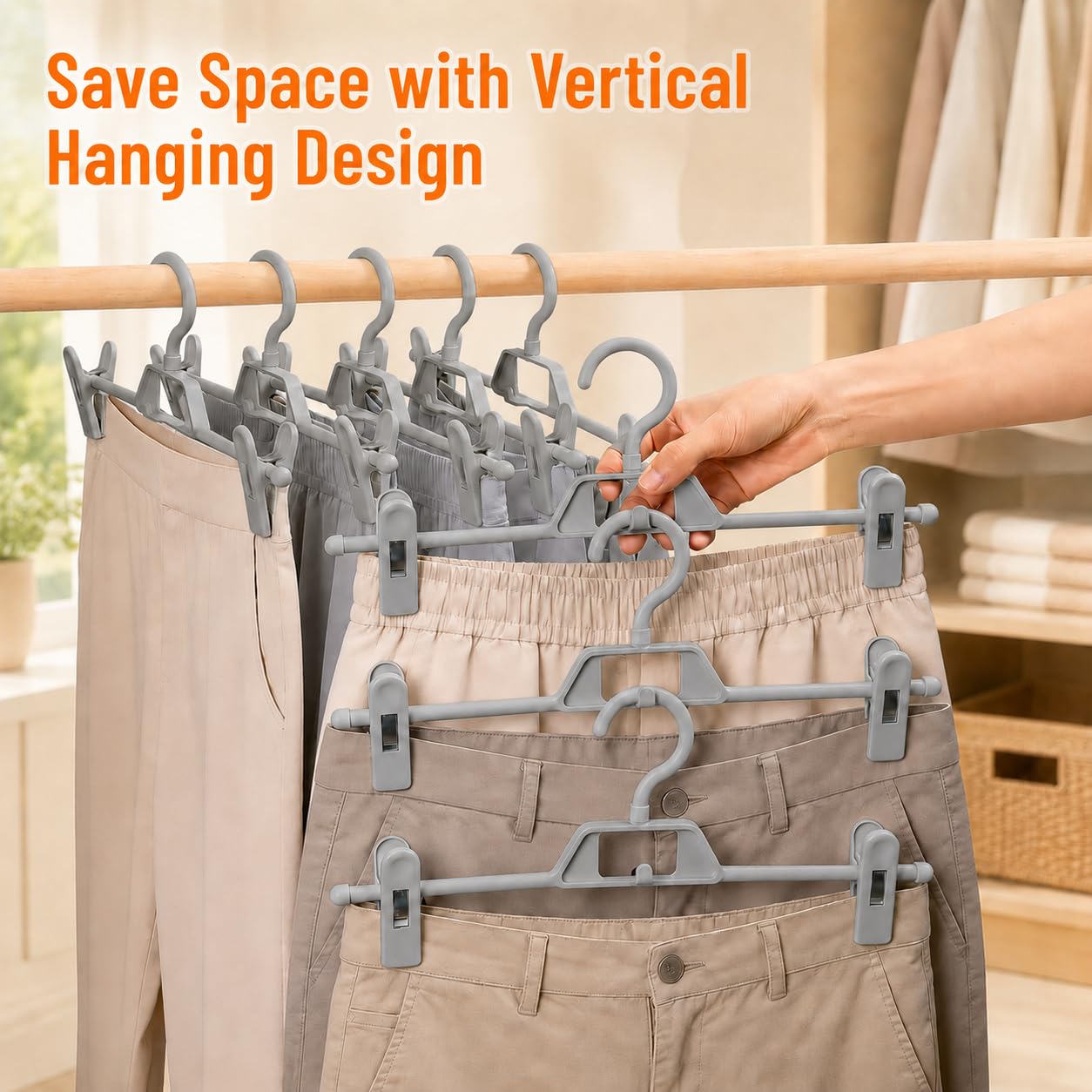 10 Pack Trouser Hangers with Clips, Space Saving Skirt Hangers Organiser