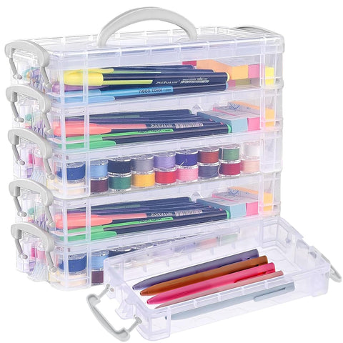 DARUITE Pencil Case with Lid, 6 Tier Plastic Pencil Box with Handle