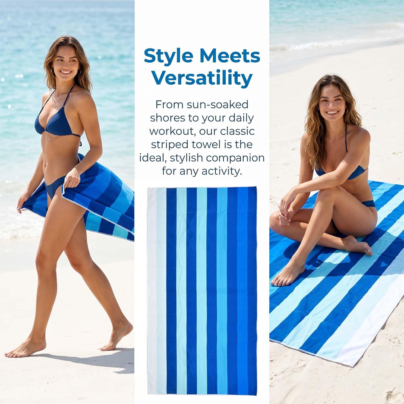 Zirax Extra Large Beach Towel 180x90cm - Sand Free Microfibre Towel for Adults, Quick Dry Lightweight Travel Towel, Striped Swimming Towel for Pool