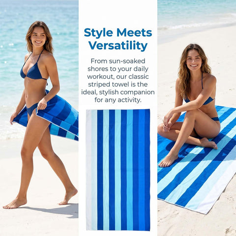 Zirax Extra Large Beach Towel 180x90cm - Sand Free Microfibre Towel for Adults, Quick Dry Lightweight Travel Towel, Striped Swimming Towel for Pool