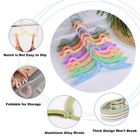 20 PCS Folding Clothes Hangers, 10 Color Portable Travel Coat Hangers, Plastic Travel Hangers Foldable