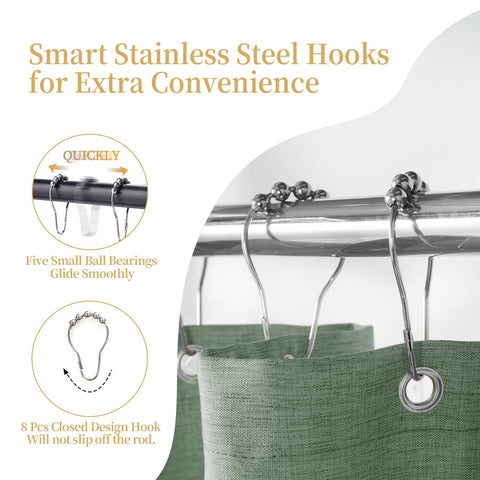 Shower Curtain, Heavy-Duty Linen-Texture Fabric Shower Curtain, Extra Soft Double-layer waterproof Shower Curtains With Smart Function Stainless