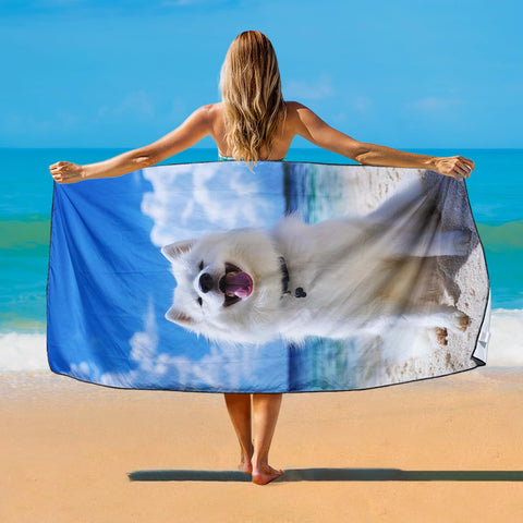 Violetpos Samoyed Beach Towel for Dog Lovers, Extra Large 180x90 cm 250GSM Microfibre, Sand Free Quick Dry
