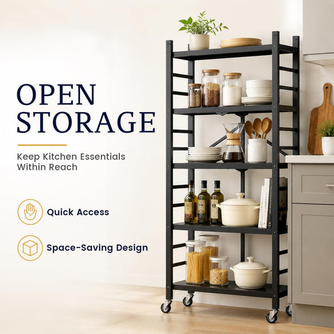 WUDLEP 5-Tier Heavy Duty Storage Shelves with Wheels, 156cm Hx71cm Wx34cm D