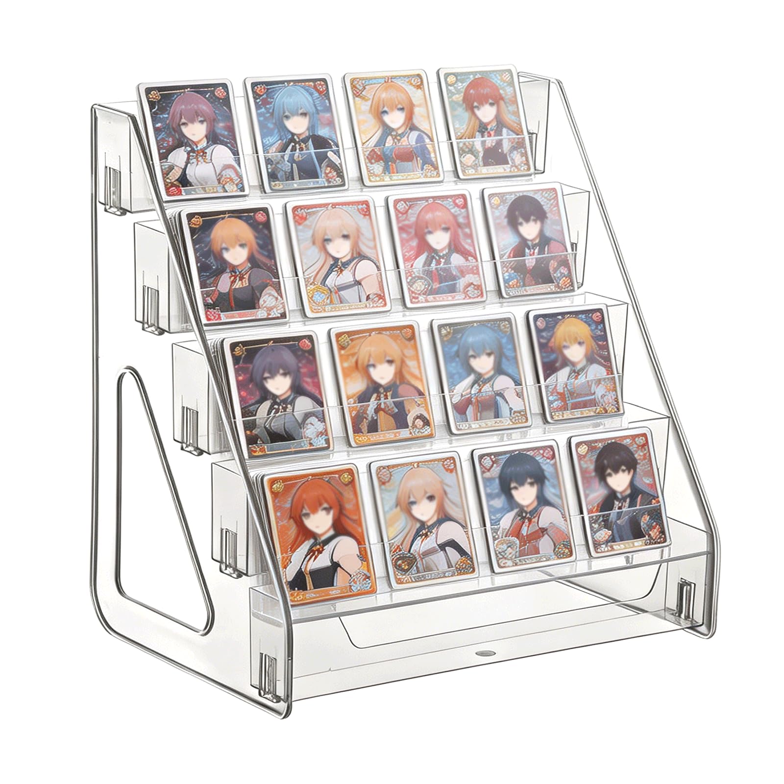 WEXFFU 3-Tier Card Display Stand, PET Material Trading Card Display Stand, Clear Display Case for Card Collection & Show, Greeting Card Organiser