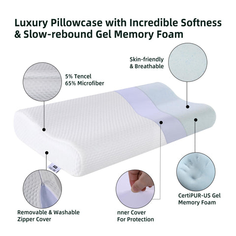 SUQ I OME Slim Sleeper-Gel Thin Memory Foam Pillow for Sleeping,Contour Thin & Low Cervical Profile,for Neck Pain, Stomacher