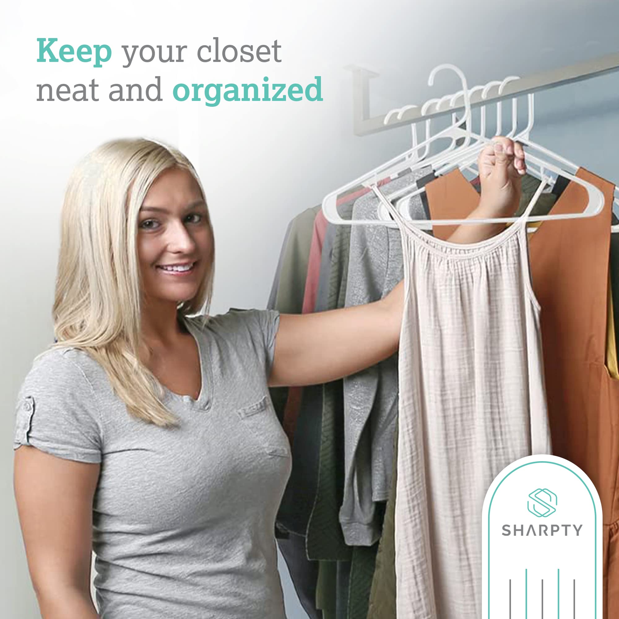 Sharpty Plastic Hangers Clothing Hangers Ideal for Everyday Standard Use (White, 20 Pack)