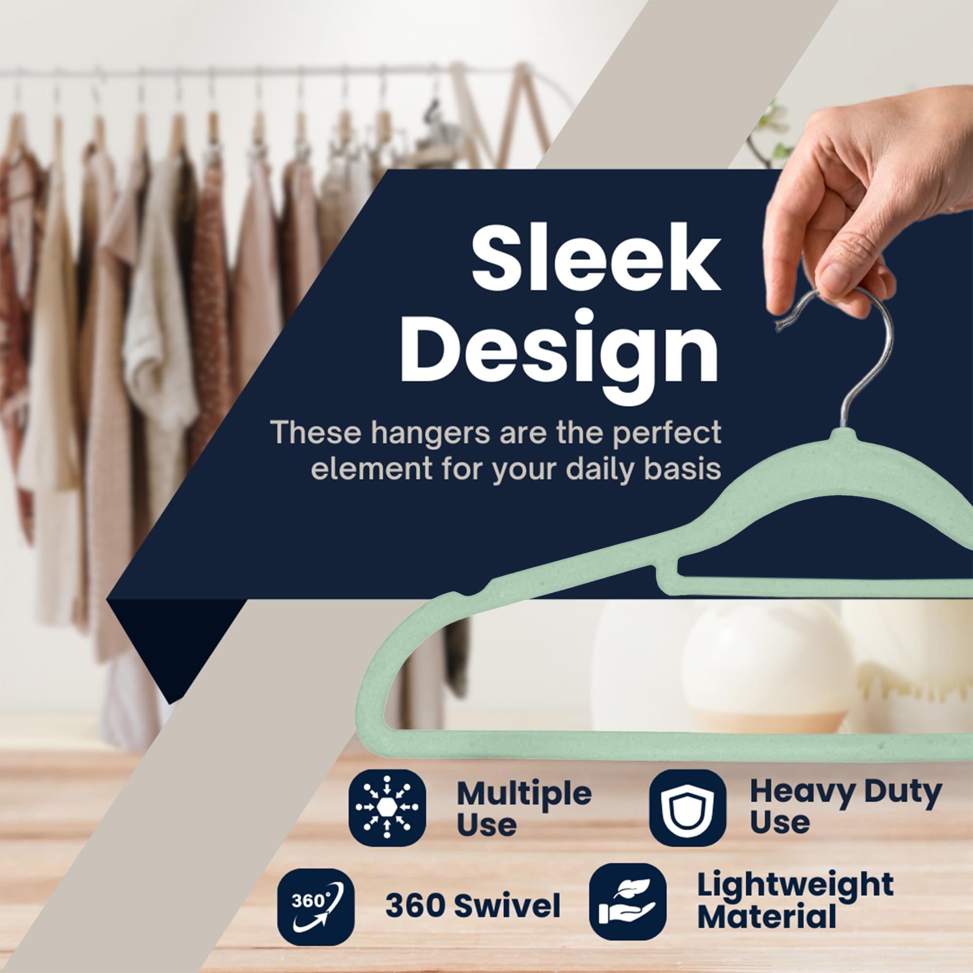 Sasha Morel 50 Pack Velvet Coat Hangers – Non Slip Velvet Hangers for Clothes, Space Saving Adult Hangers with Tie Organizer & Swivel Hooks