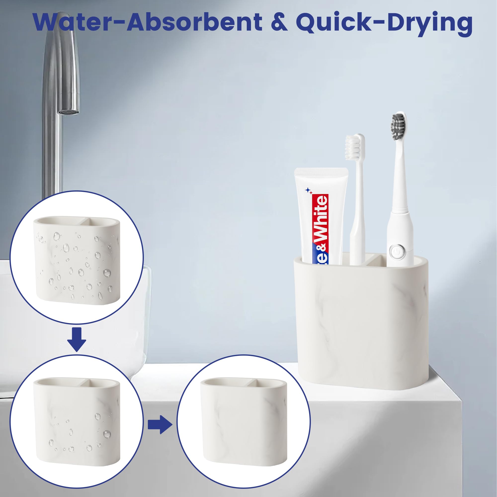 Diatomite Toothbrush Holders for Bathrooms, Electric Tooth Brush and Toothpaste Holder for Bathroom Countertop, Marble White Bathroom Accessories